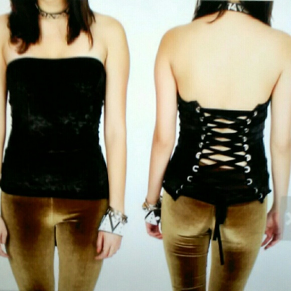 Panne CRUSHED VELVET baby pink corset lace top - Picture 5 of 6